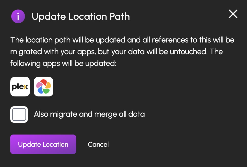 Update location path dialog