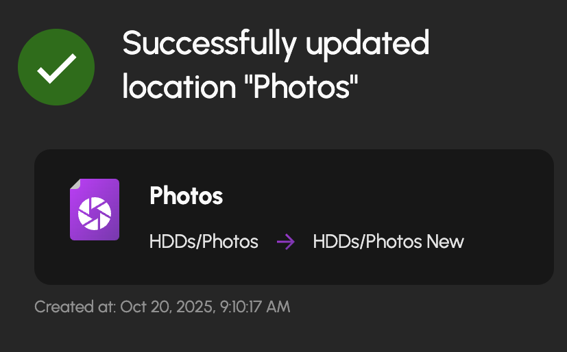 Location successfully updated